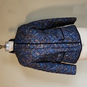 M quilted Talbots jacket blazer lightweight jacket navy blue brown paisley